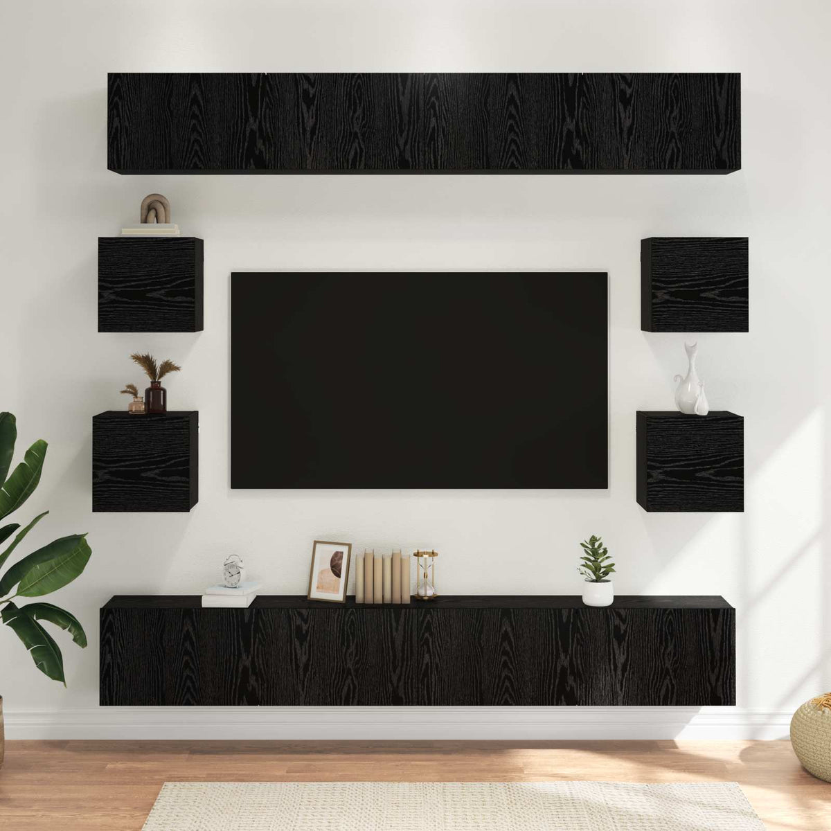 TV Cabinet Set Engineered Wood 8 pcs Width 100 cm Black oak