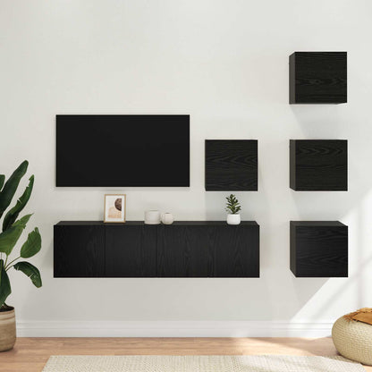TV Cabinet Set Engineered Wood 6 pcs Width 60 cm Black oak