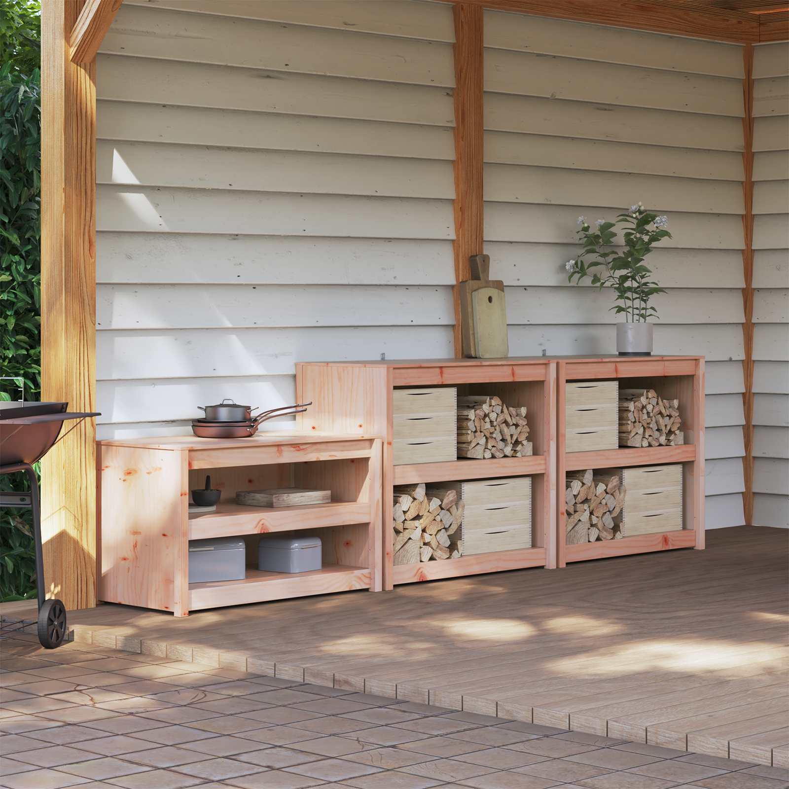 vidaXL Outdoor Kitchen Cabinet MEPPEL 3 pcs White Solid Pine Wood 1