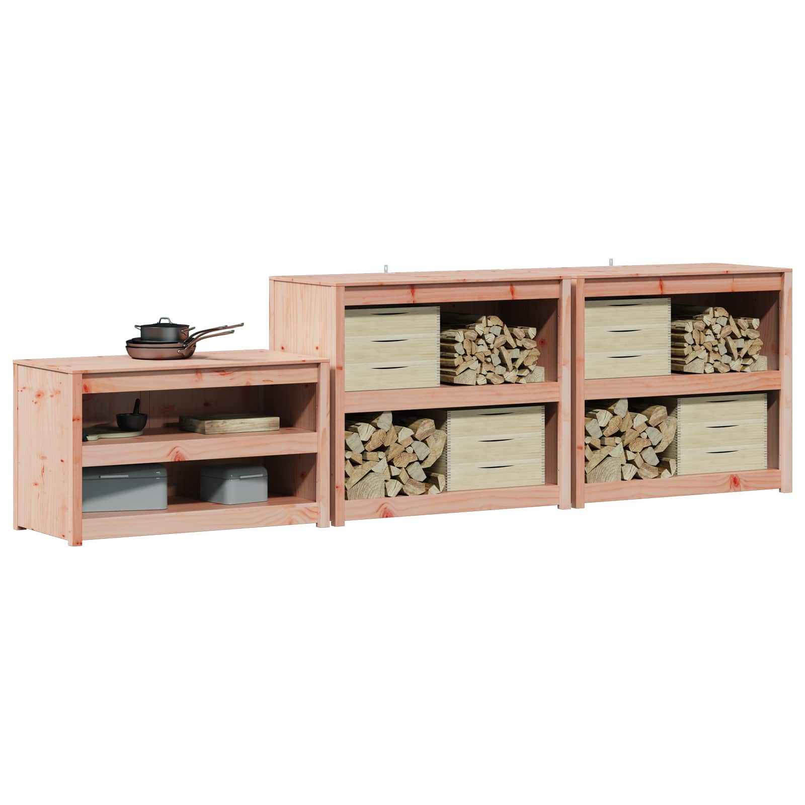 vidaXL Outdoor Kitchen Cabinet MEPPEL 3 pcs White Solid Pine Wood 3