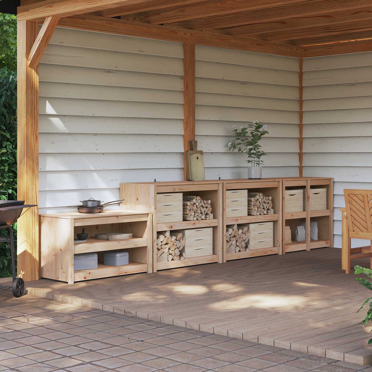 vidaXL Outdoor Kitchen Cabinet MEPPEL 4 pcs Natural Douglas 1