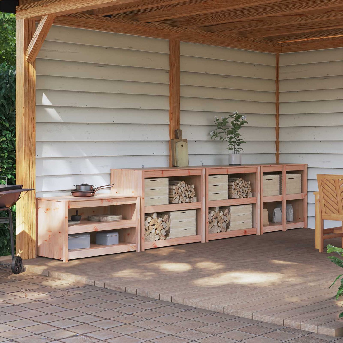 vidaXL Outdoor Kitchen Cabinet MEPPEL 4 pcs White Solid Pine Wood 1
