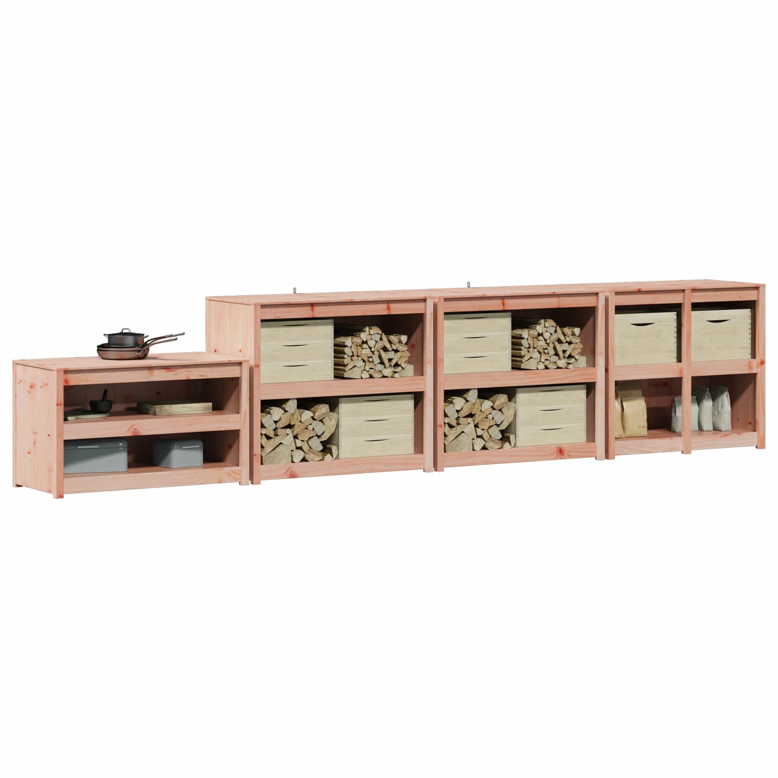 vidaXL Outdoor Kitchen Cabinet MEPPEL 4 pcs White Solid Pine Wood 3