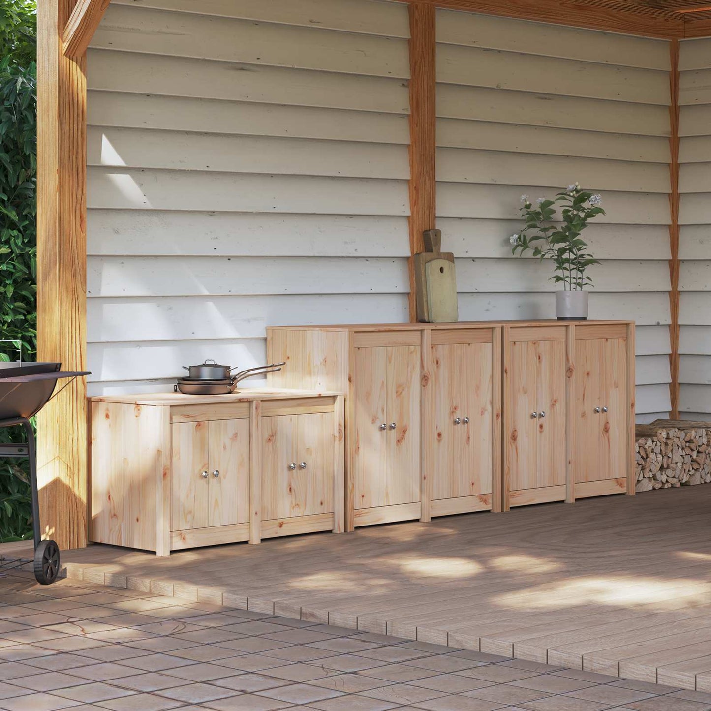 vidaXL Outdoor Kitchen Cabinet MEPPEL 3 pcs Natural Douglas 1
