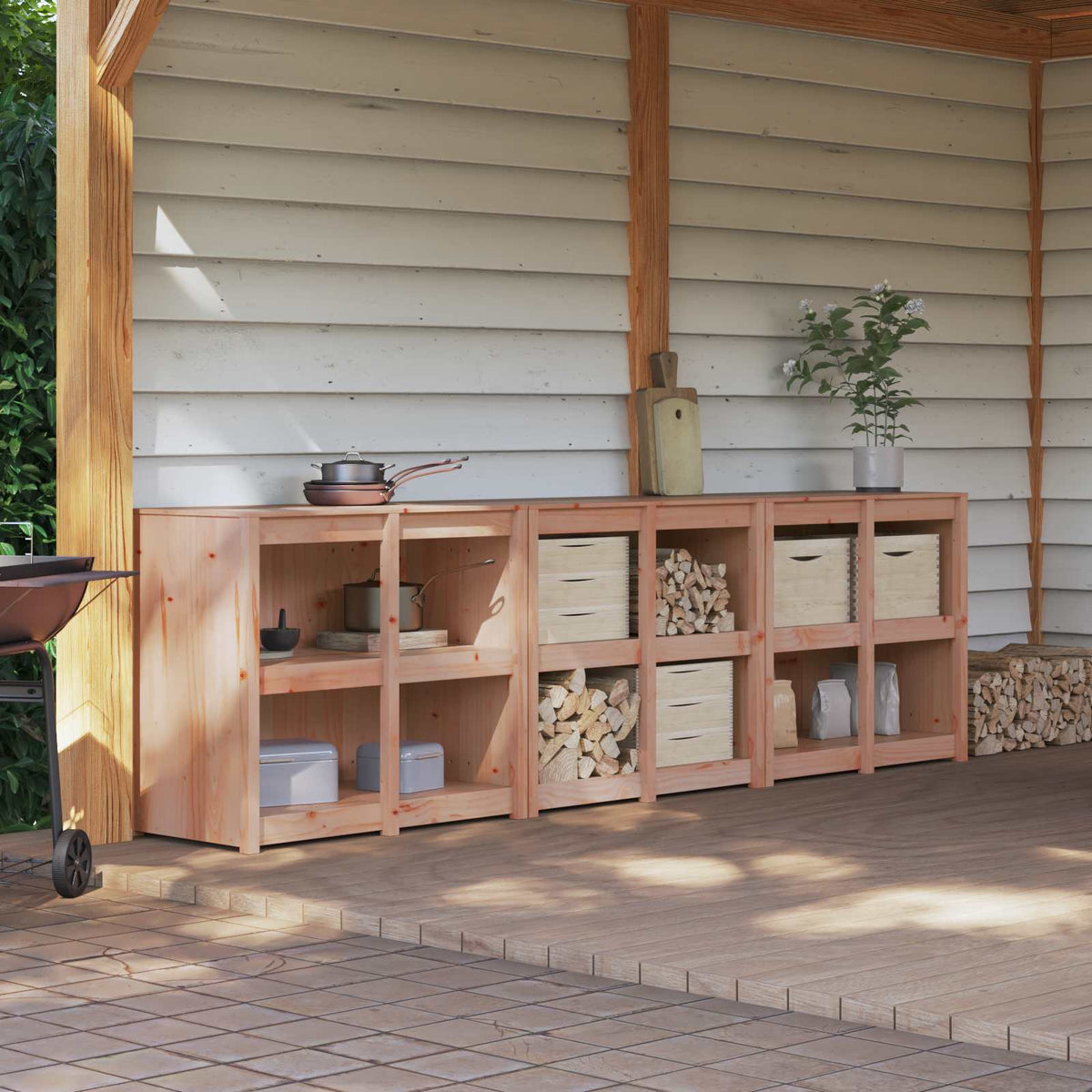 vidaXL Outdoor Kitchen Cabinet MEPPEL 3 pcs Natural Douglas 1