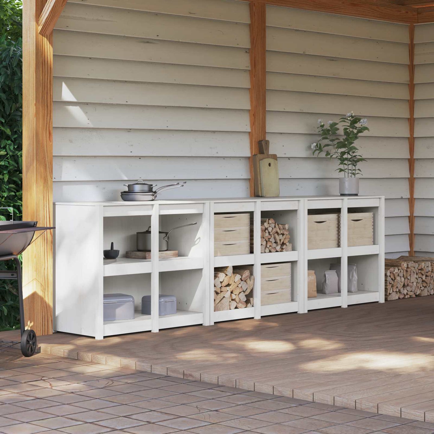 vidaXL Outdoor Kitchen Cabinet MEPPEL 3 pcs White Solid Pine Wood 1