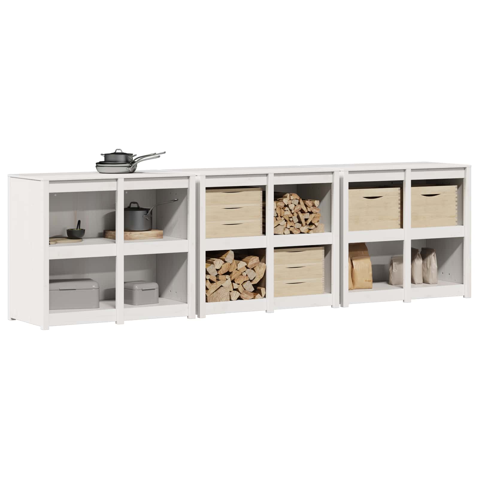 vidaXL Outdoor Kitchen Cabinet MEPPEL 3 pcs White Solid Pine Wood 3