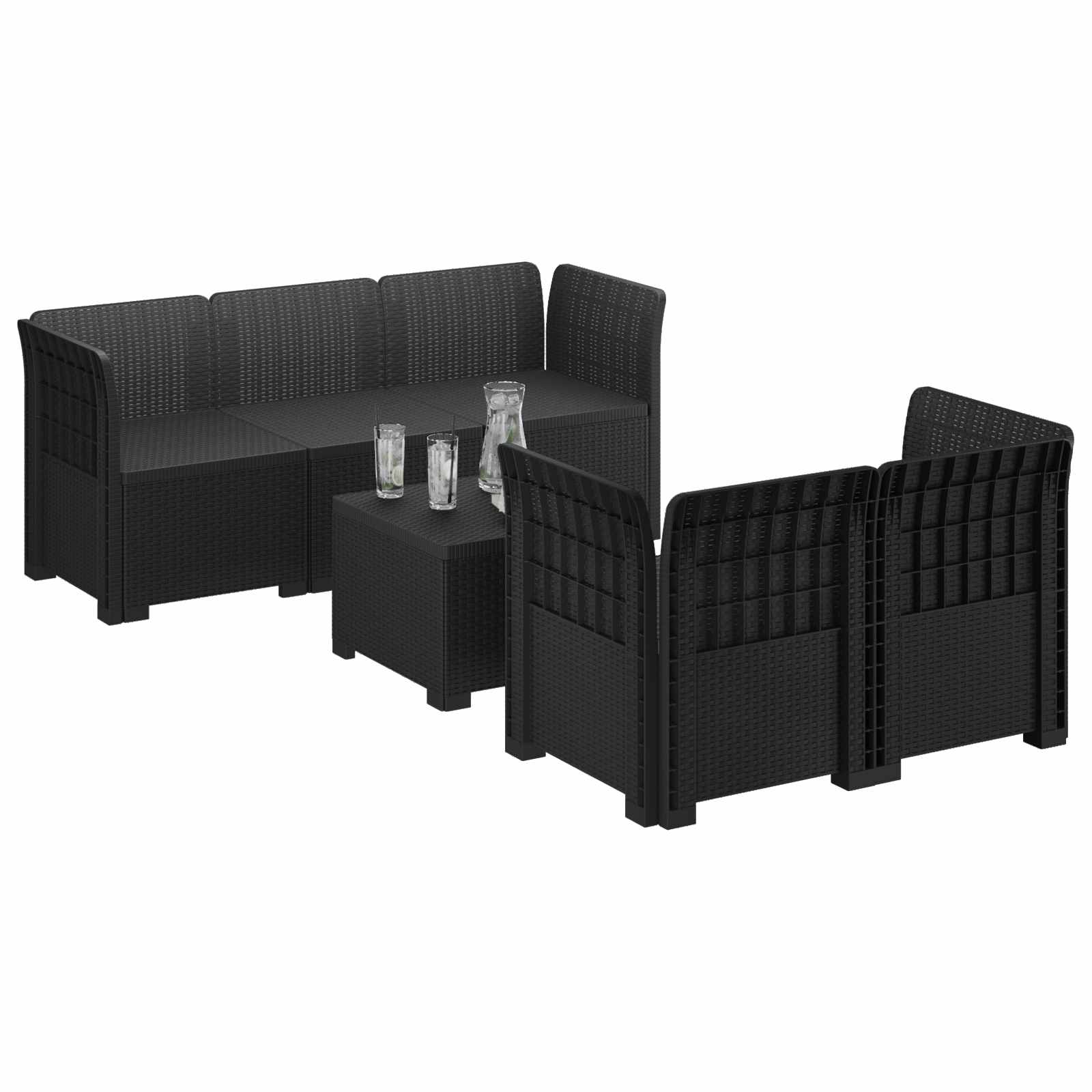 vidaXL 5-Seater Garden Sofa Rattan Look PP Anthracite 3