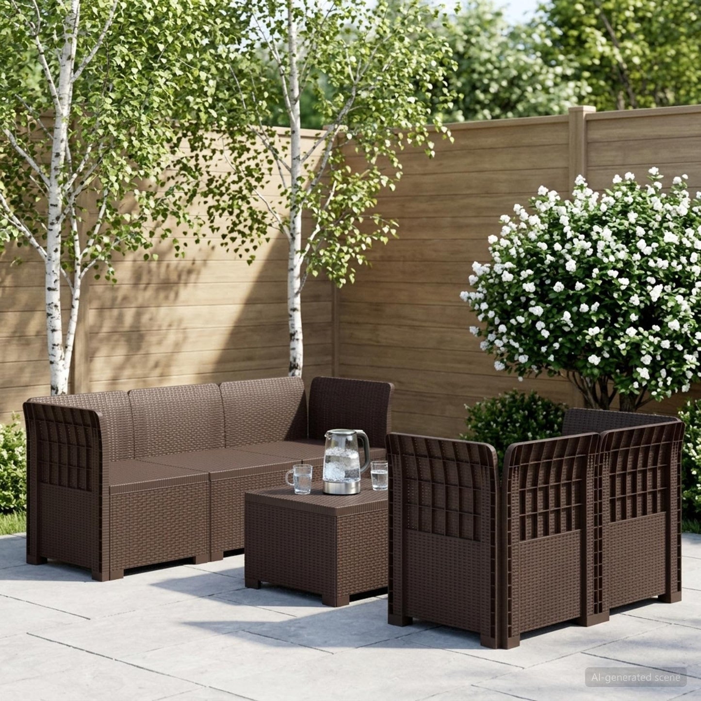 vidaXL 5-Seater Garden Sofa Rattan Look PP Brown 1