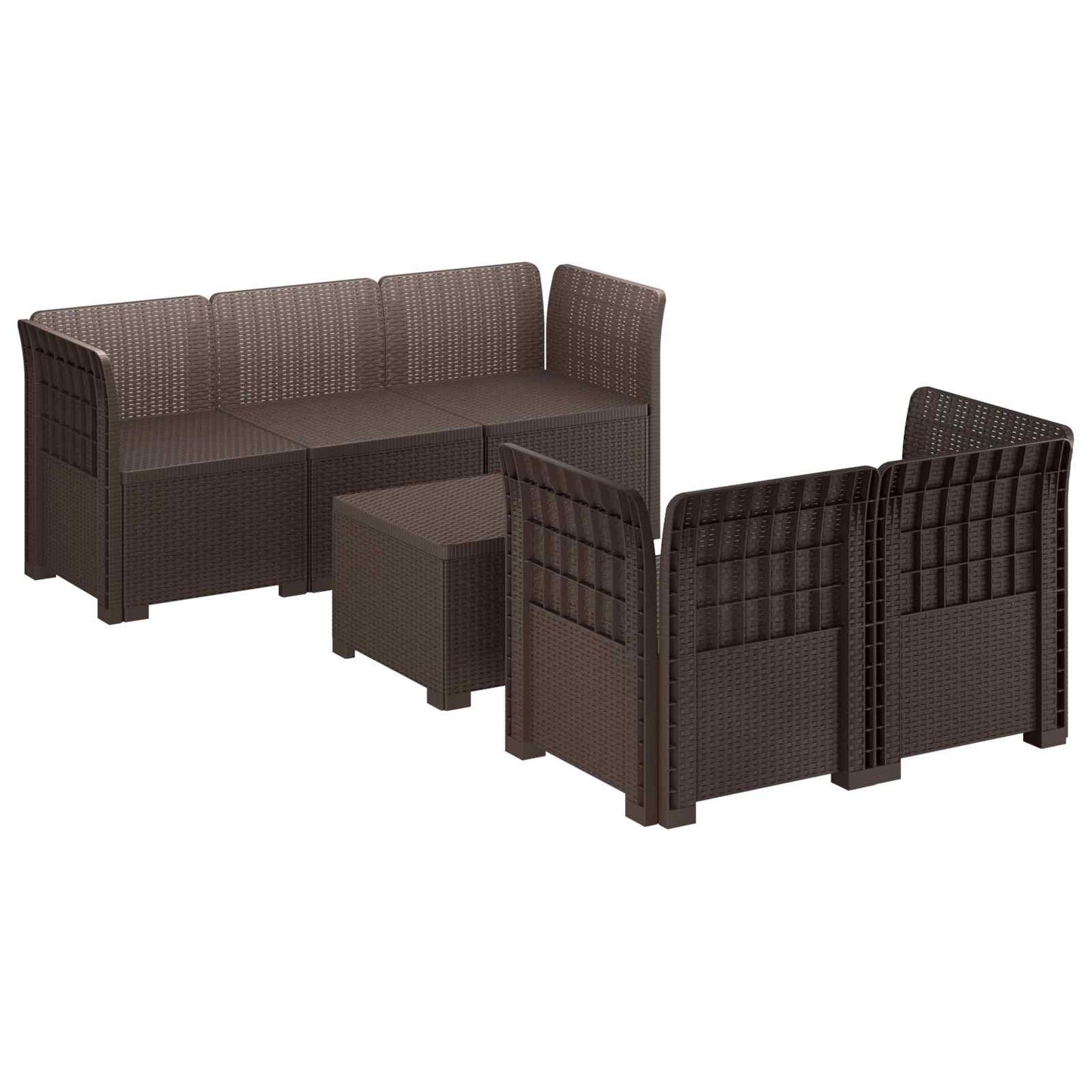 vidaXL 5-Seater Garden Sofa Rattan Look PP Brown 2