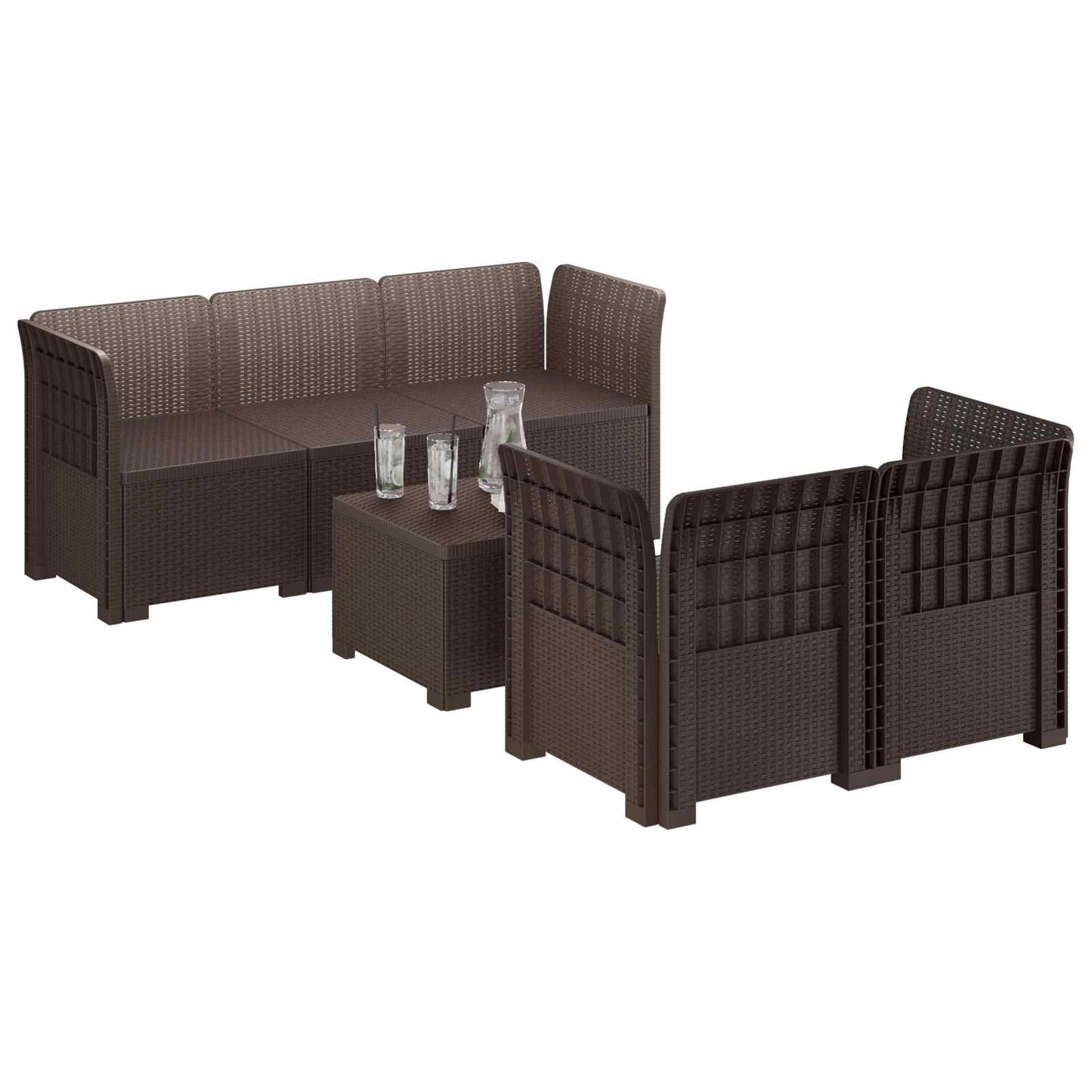 vidaXL 5-Seater Garden Sofa Rattan Look PP Brown 3