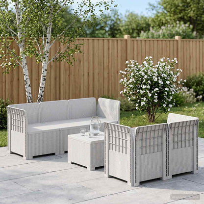 vidaXL 5-Seater Garden Sofa Rattan Look PP White 1
