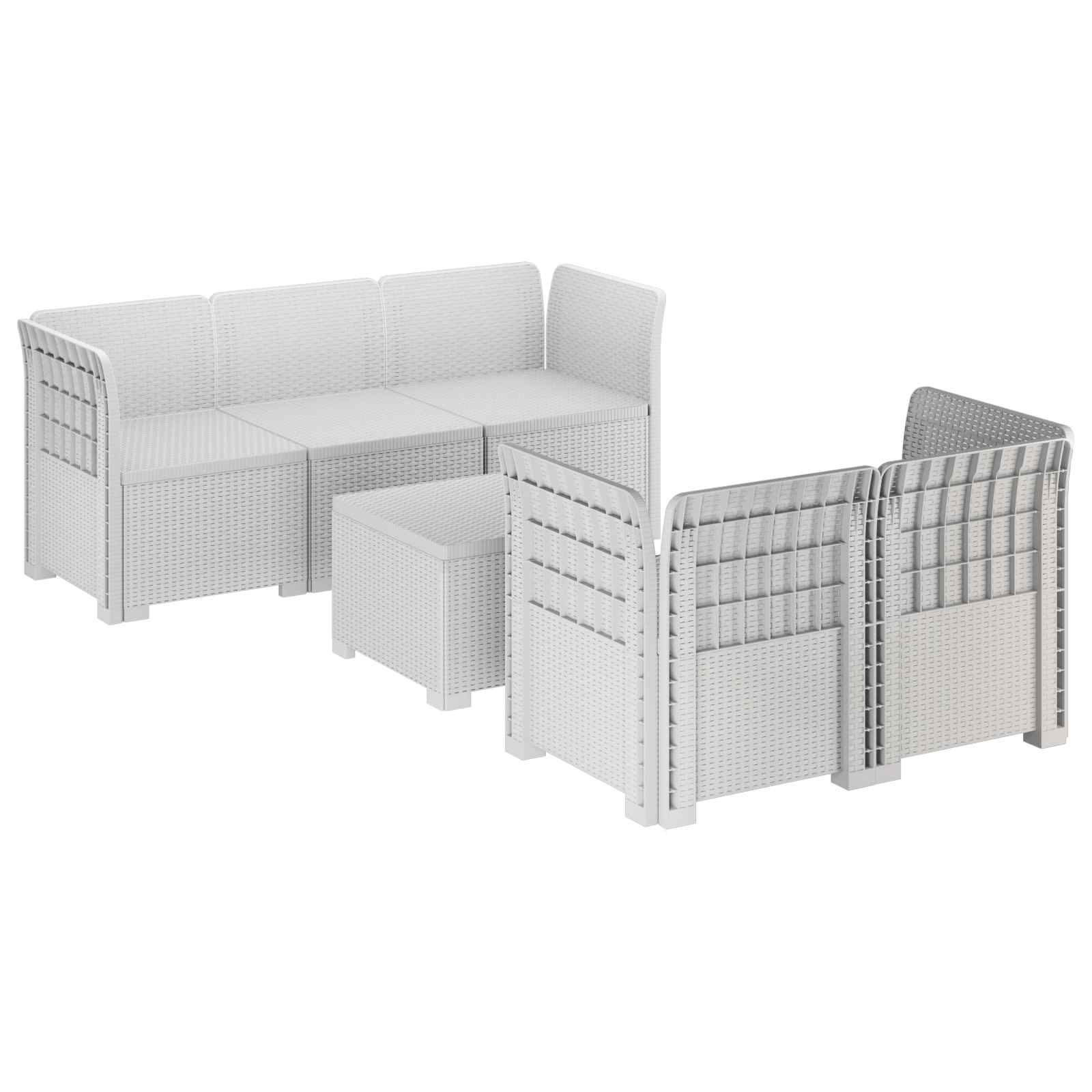 vidaXL 5-Seater Garden Sofa Rattan Look PP White 2