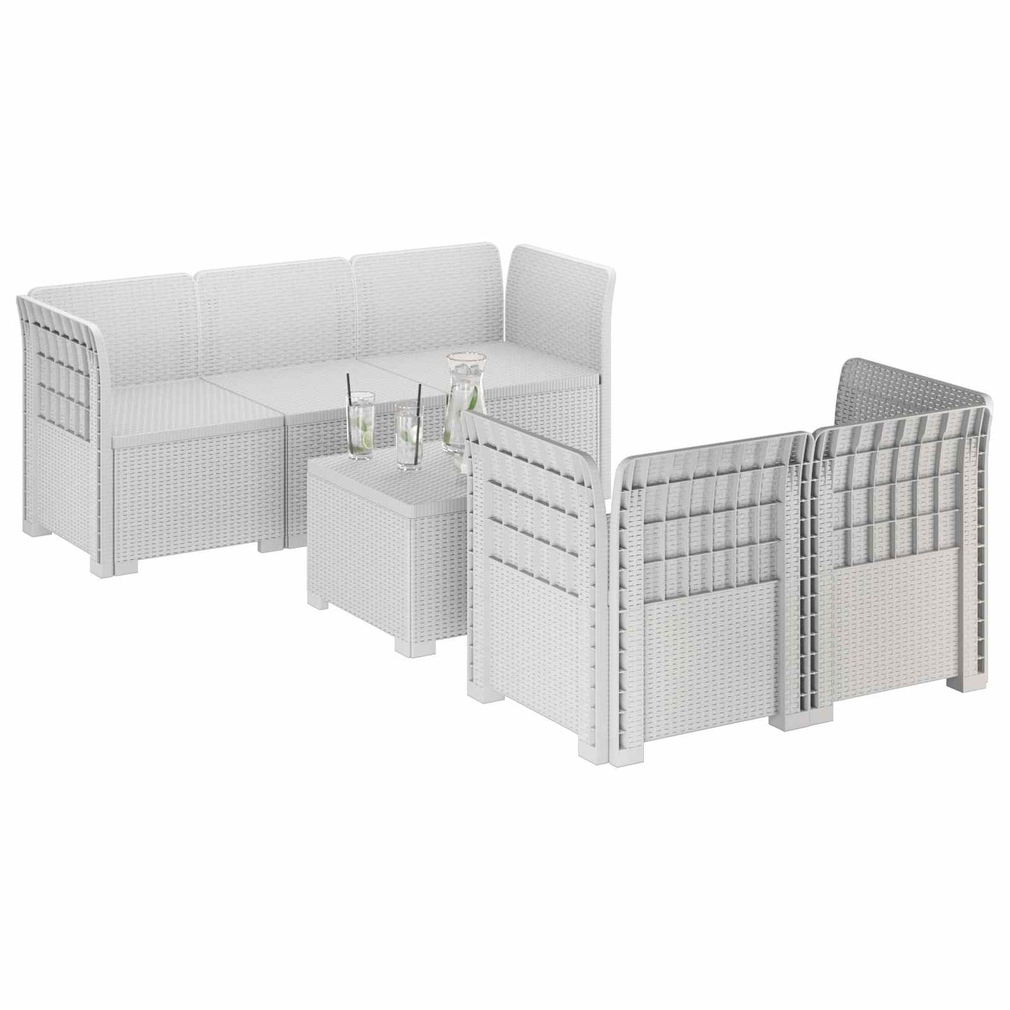vidaXL 5-Seater Garden Sofa Rattan Look PP White 3