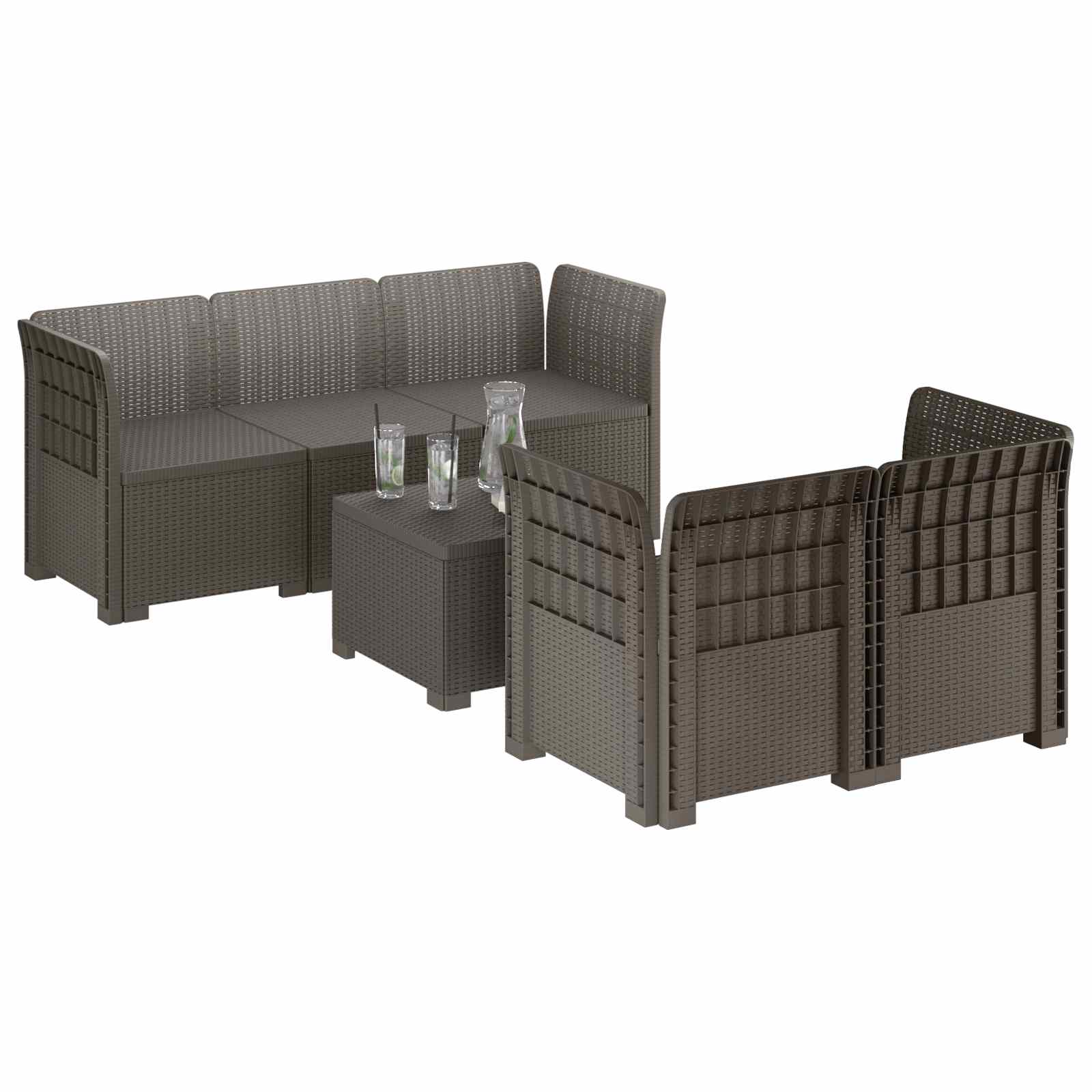 vidaXL 5-Seater Garden Sofa Rattan Look PP Light Grey 3
