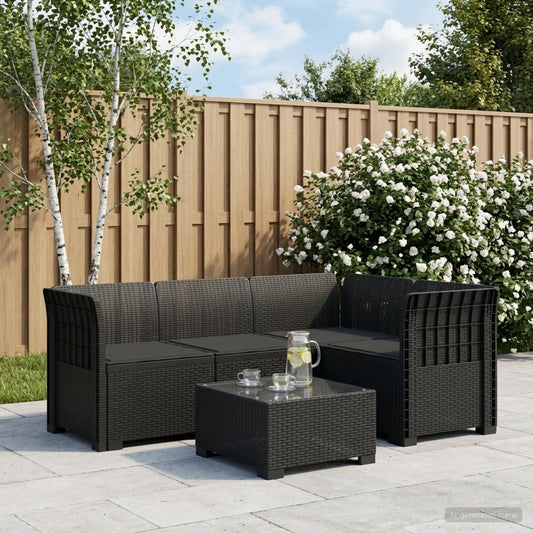 4-Seater Garden Sofa with Cushions Rattan Look PP Brown with seat cushion Anthracite