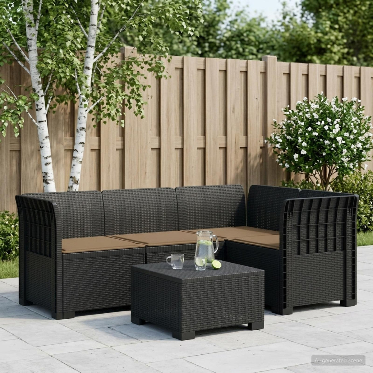 vidaXL 4-Seater Garden Sofa with Cushions Rattan Look PP Anthracite 1