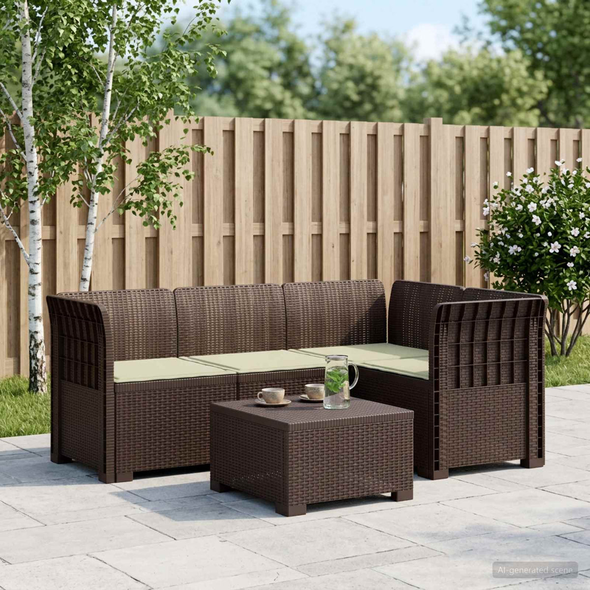 vidaXL 4-Seater Garden Sofa with Cushions Rattan Look PP Brown 1