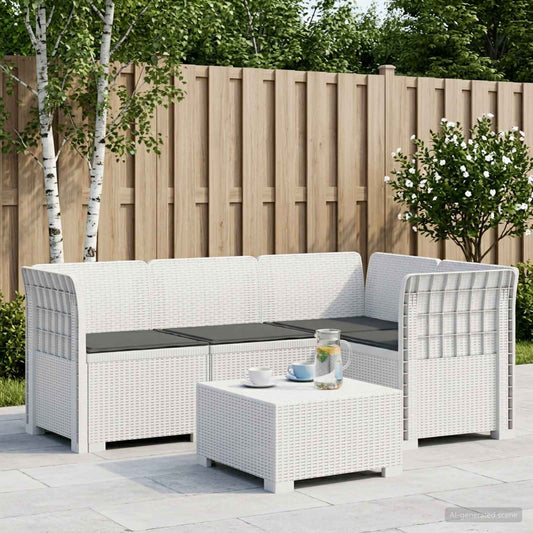 vidaXL 4-Seater Garden Sofa with Cushions Rattan Look PP White 1