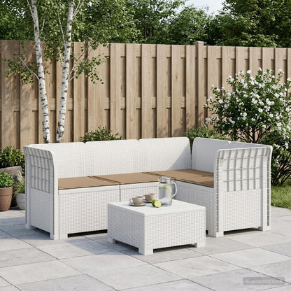 vidaXL 4-Seater Garden Sofa with Cushions Rattan Look PP White 1