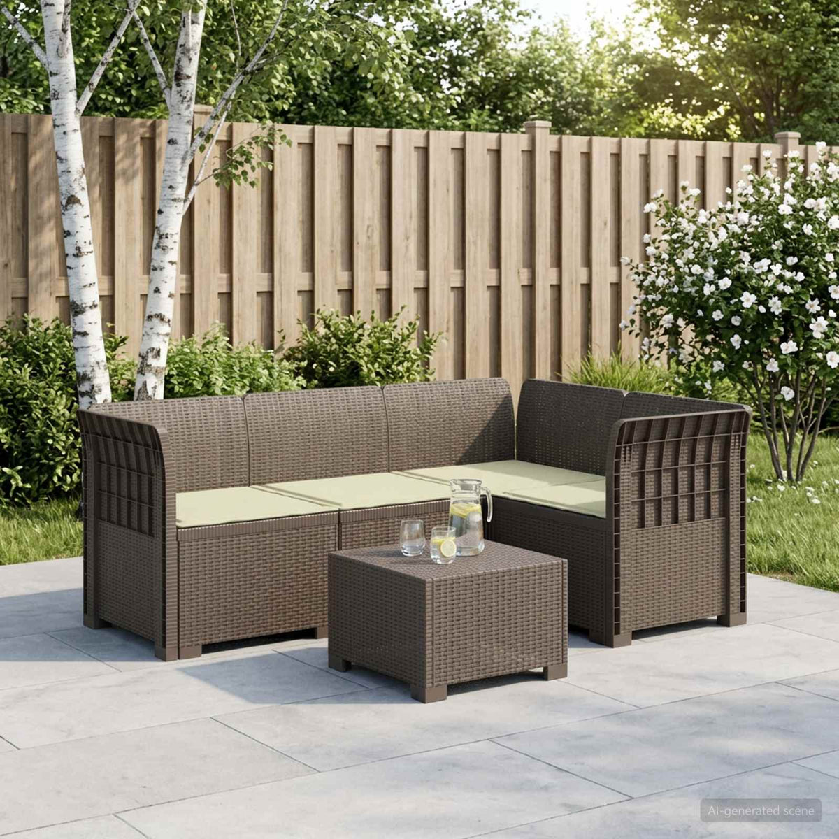 vidaXL 4-Seater Garden Sofa with Cushions Rattan Look PP Light Grey 1