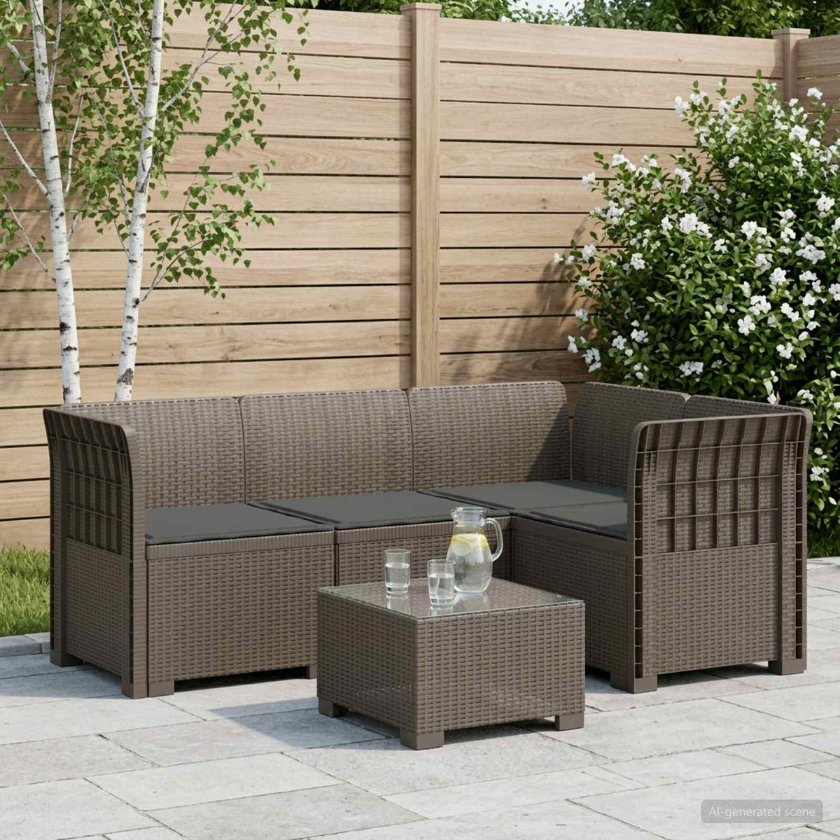 vidaXL 4-Seater Garden Sofa with Cushions Rattan Look PP Light Grey 1