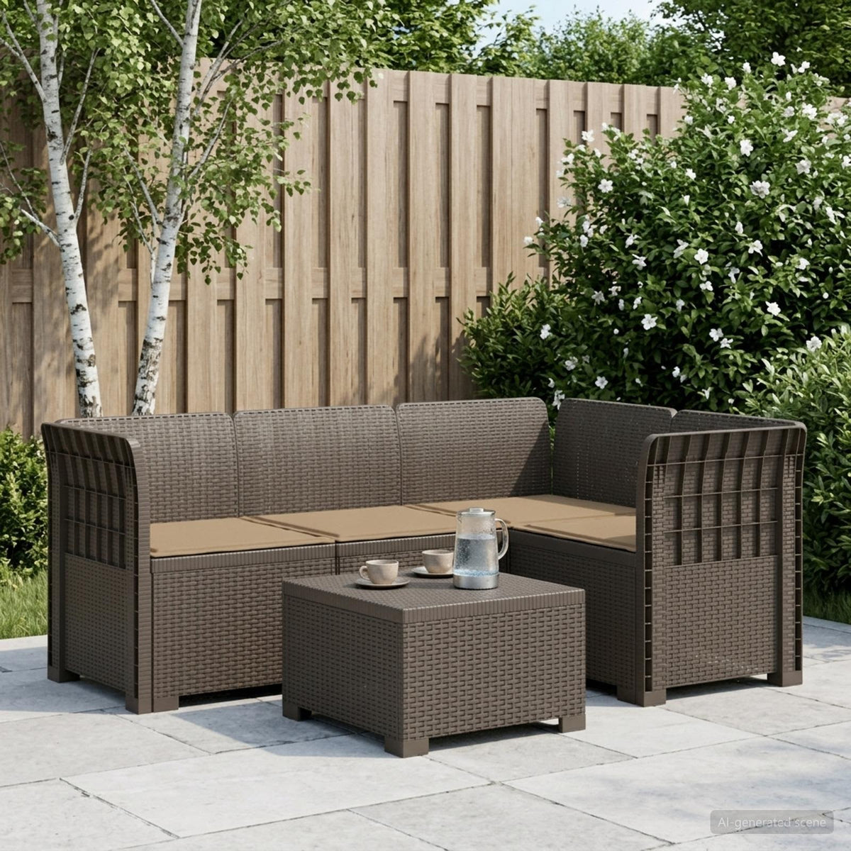 vidaXL 4-Seater Garden Sofa with Cushions Rattan Look PP Light Grey 1