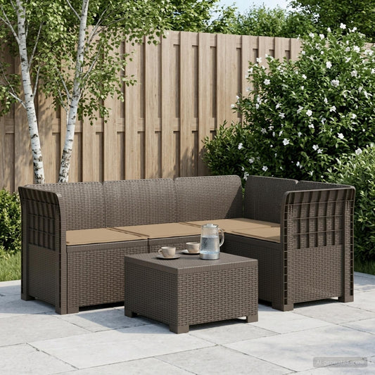 vidaXL 4-Seater Garden Sofa with Cushions Rattan Look PP Light Grey 1