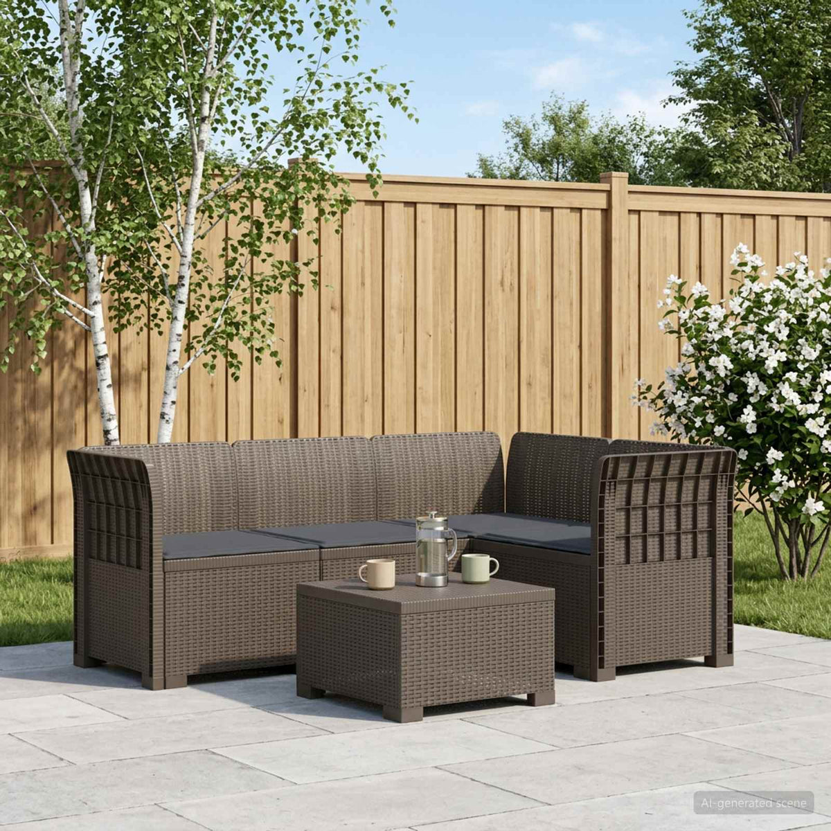 vidaXL 4-Seater Garden Sofa with Cushions Rattan Look PP Light Grey 1