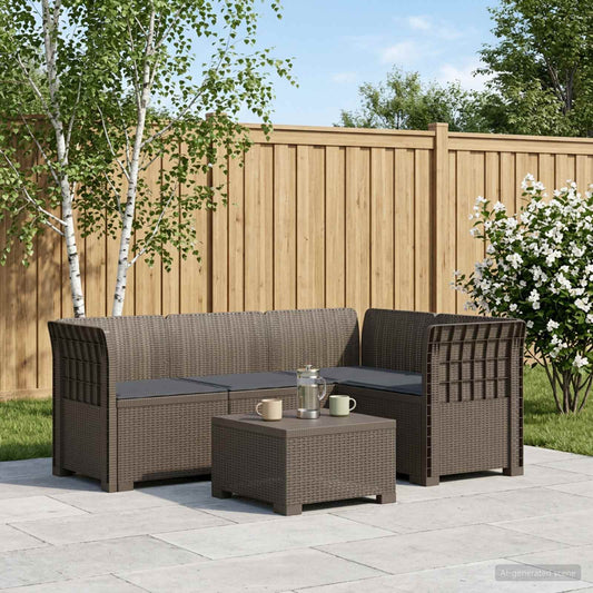 vidaXL 4-Seater Garden Sofa with Cushions Rattan Look PP Light Grey 1