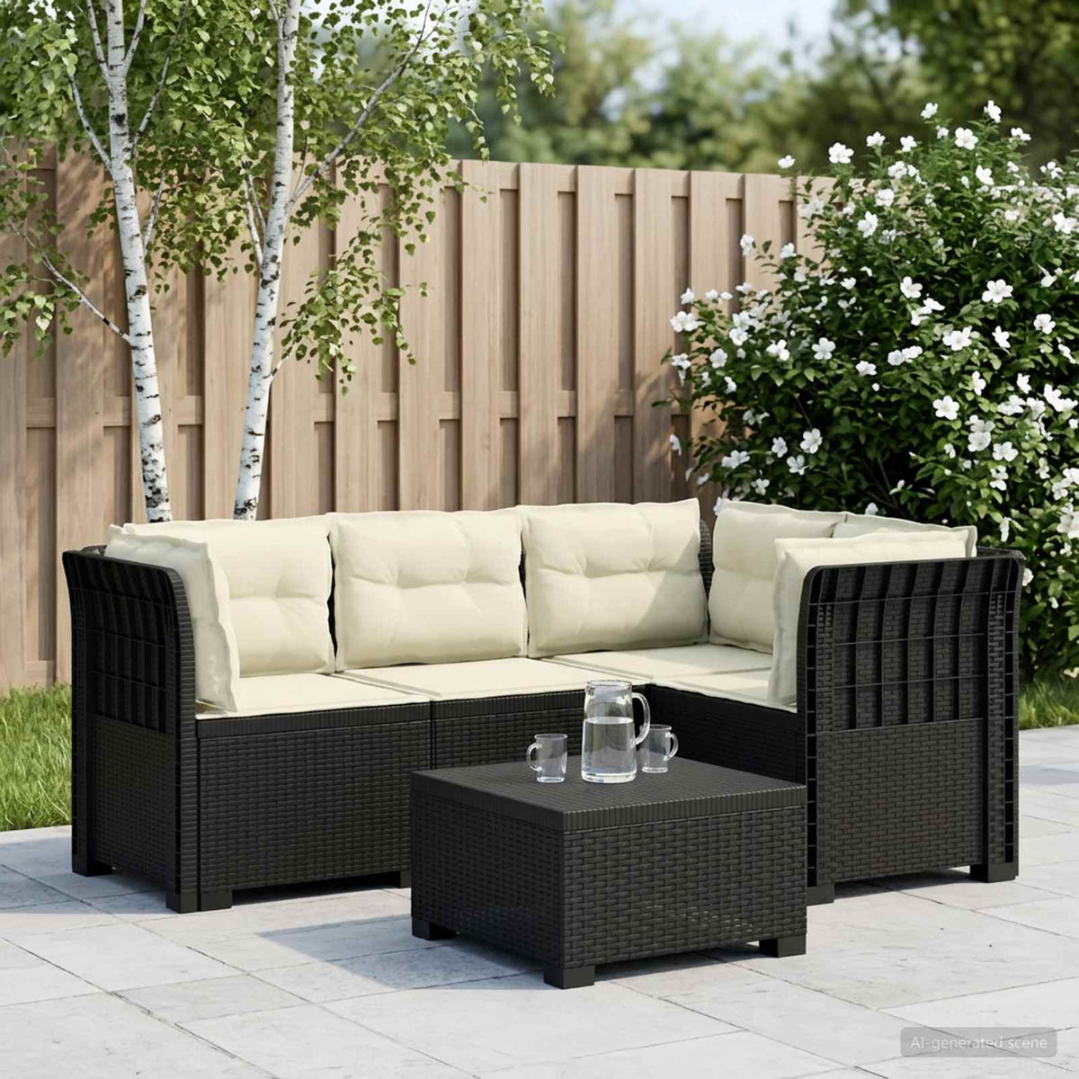 vidaXL 4-Seater Garden Sofa with Cushions Rattan Look PP Anthracite 1