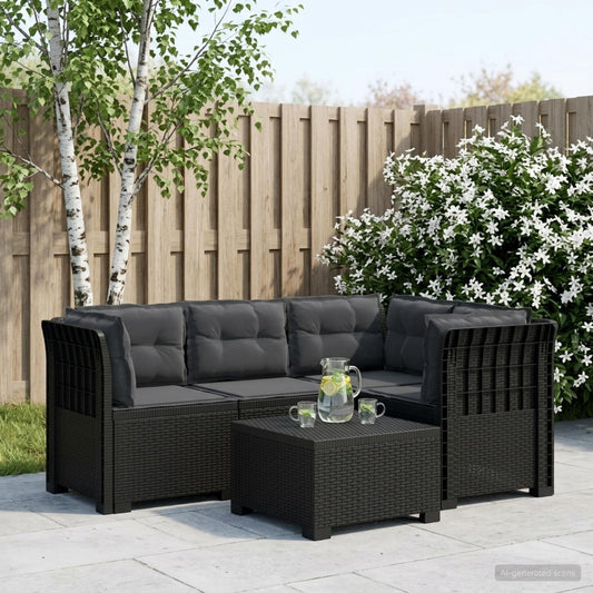 4-Seater Garden Sofa with Cushions Rattan Look PP Brown with seat and back cushion Anthracite