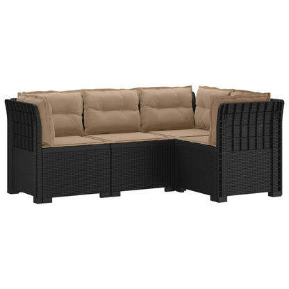 4-Seater Garden Sofa with Cushions Rattan Look PP Brown with seat and back cushion Anthracite and taupe
