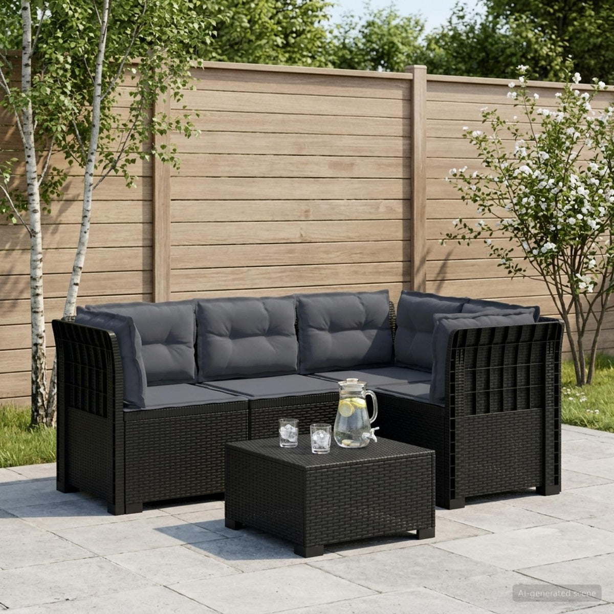 vidaXL 4-Seater Garden Sofa with Cushions Rattan Look PP Anthracite 1