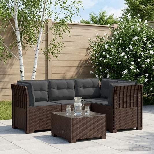 vidaXL 4-Seater Garden Sofa with Cushions Rattan Look PP Brown 1