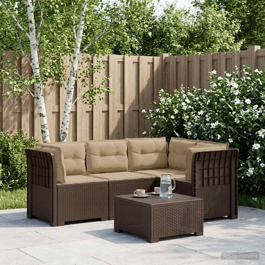 vidaXL 4-Seater Garden Sofa with Cushions Rattan Look PP Brown 1