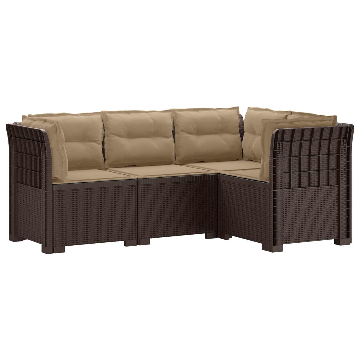 4-Seater Garden Sofa with Cushions Rattan Look PP Brown with seat and back cushion Brown and taupe