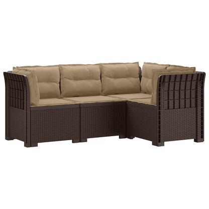 4-Seater Garden Sofa with Cushions Rattan Look PP Brown with seat and back cushion Brown and taupe