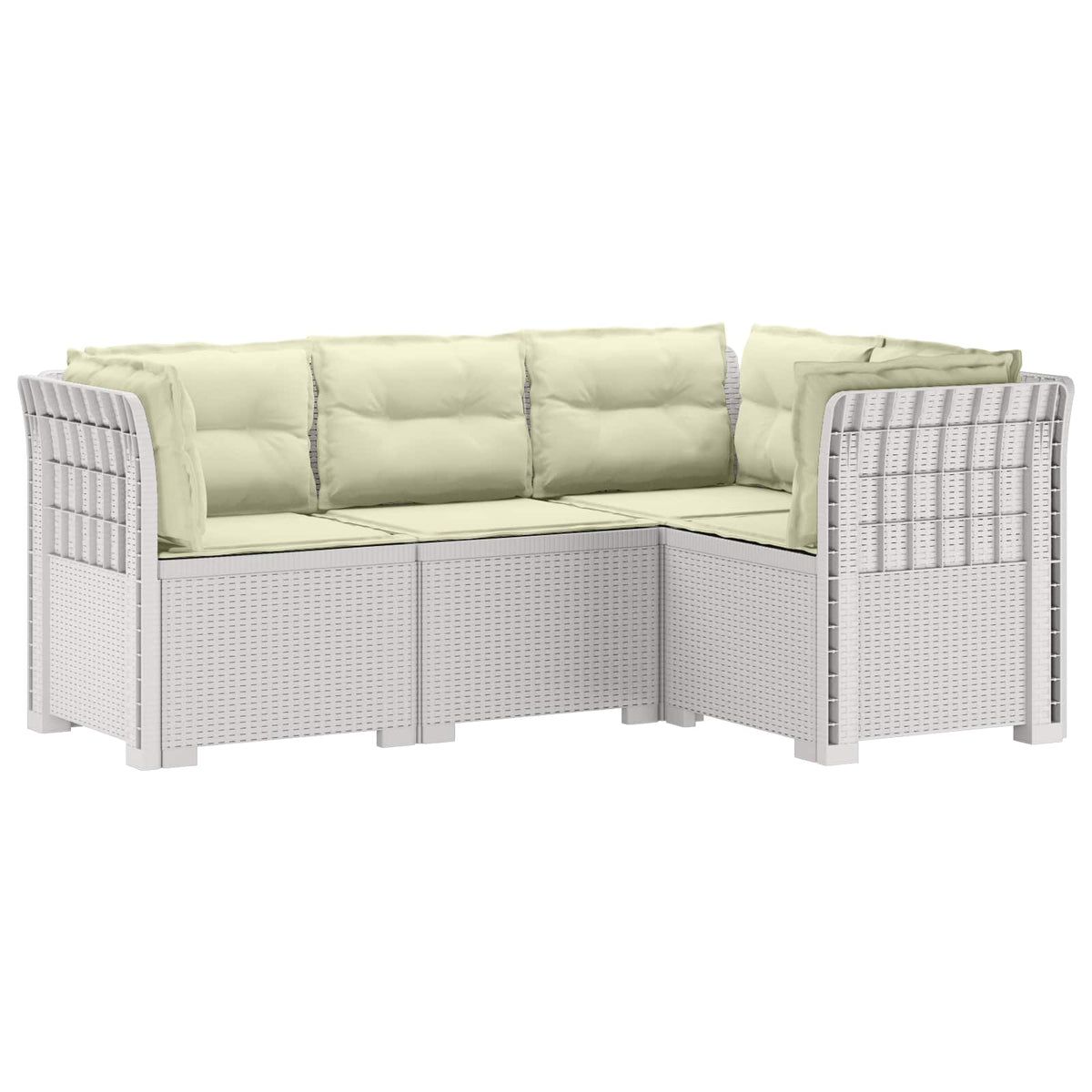 4-Seater Garden Sofa with Cushions Rattan Look PP Brown with seat and back cushion White and cream
