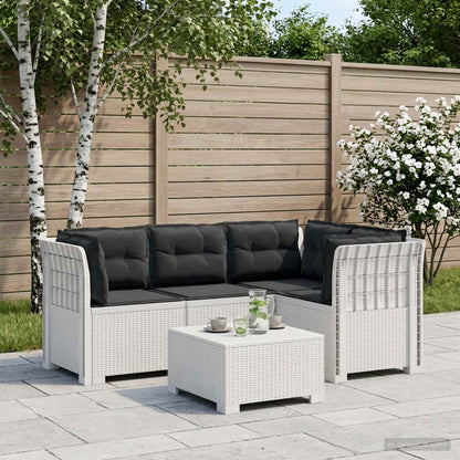 vidaXL 4-Seater Garden Sofa with Cushions Rattan Look PP White 1