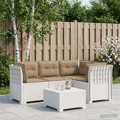 4-Seater Garden Sofa with Cushions Rattan Look PP Brown with seat and back cushion White and taupe
