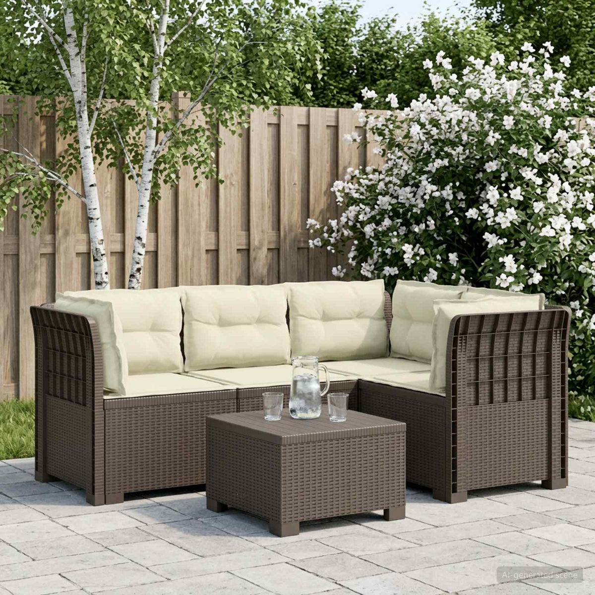 vidaXL 4-Seater Garden Sofa with Cushions Rattan Look PP Light Grey 1