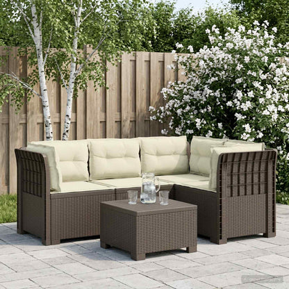 4-Seater Garden Sofa with Cushions Rattan Look PP Brown with seat and back cushion Light grey and cream