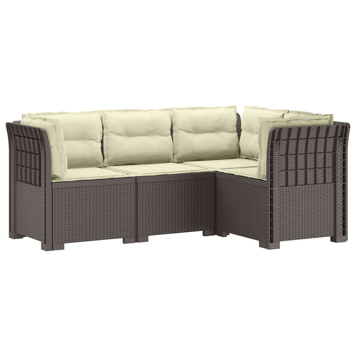 4-Seater Garden Sofa with Cushions Rattan Look PP Brown with seat and back cushion Light grey and cream