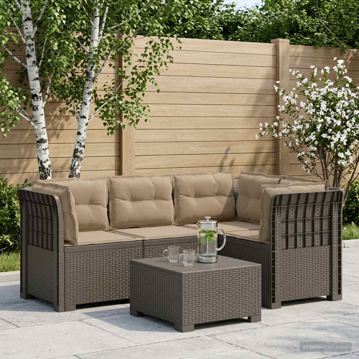 vidaXL 4-Seater Garden Sofa with Cushions Rattan Look PP Light Grey 1