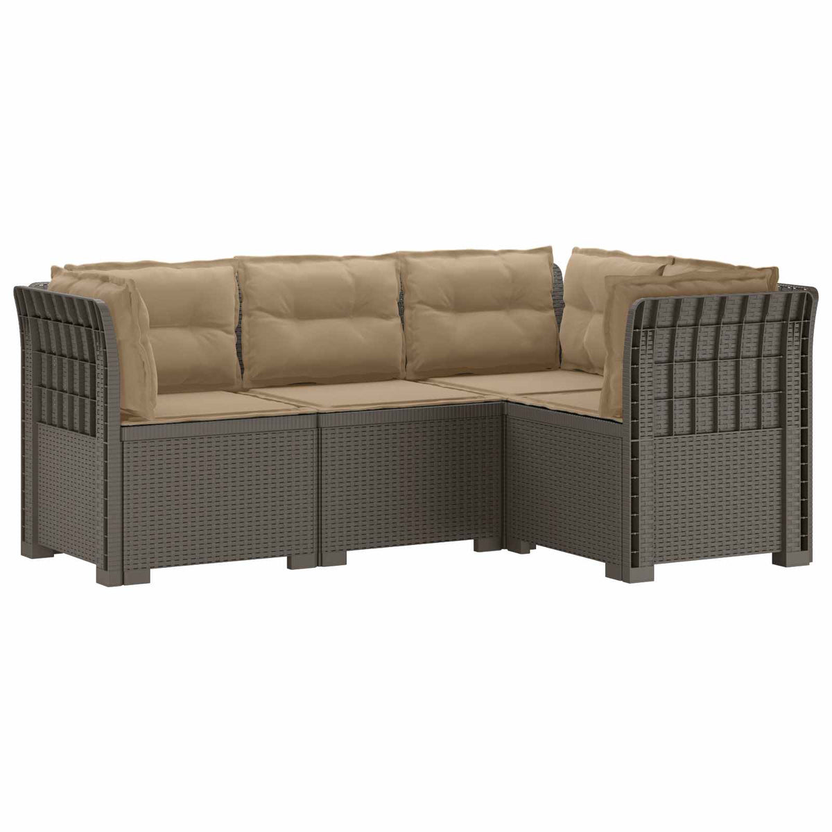 4-Seater Garden Sofa with Cushions Rattan Look PP Brown with seat and back cushion Light grey and taupe