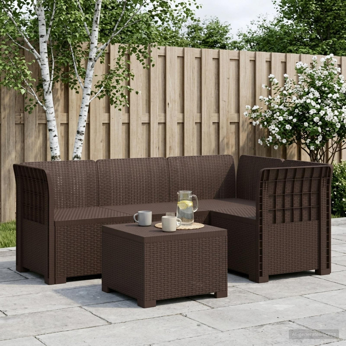 vidaXL 4-Seater Garden Sofa Rattan Look PP Brown 1