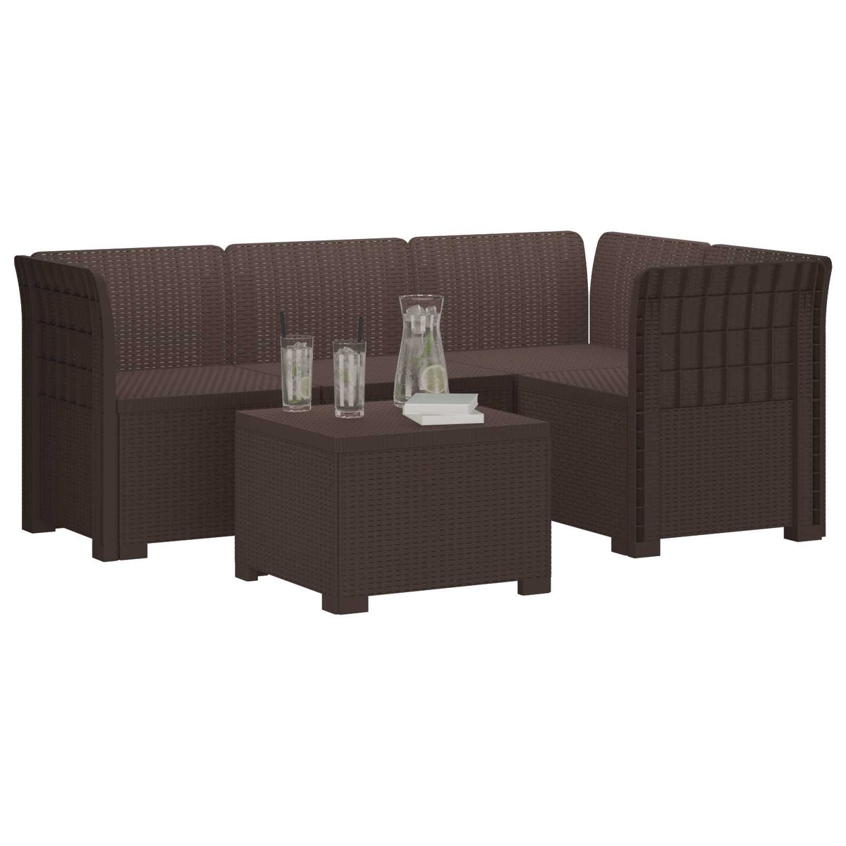 vidaXL 4-Seater Garden Sofa Rattan Look PP Brown 3