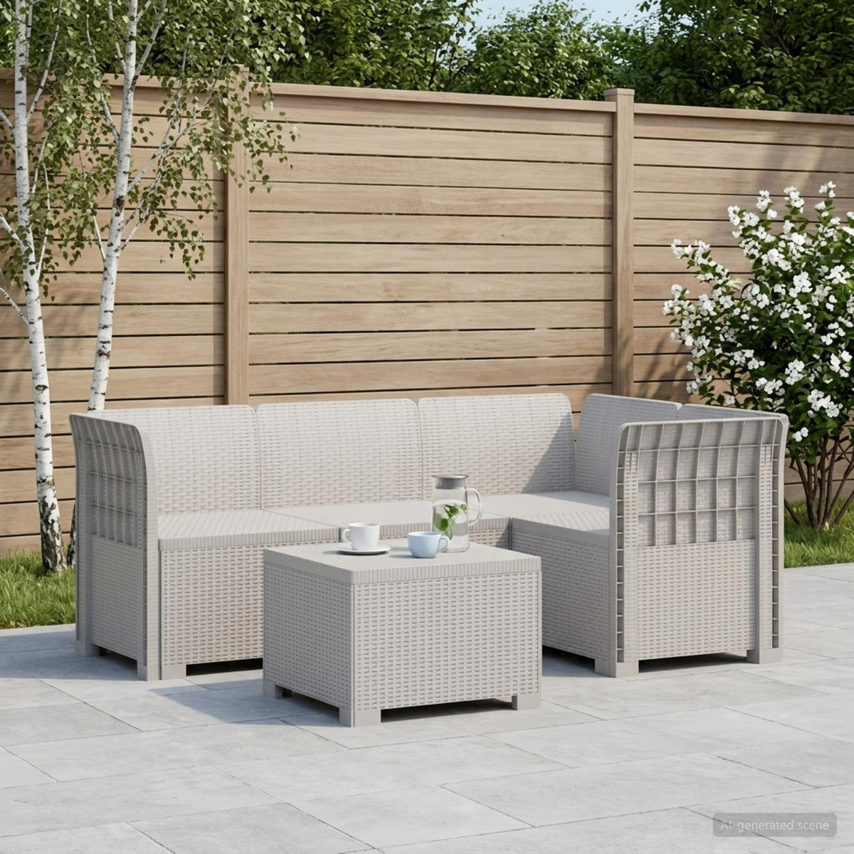 vidaXL 4-Seater Garden Sofa Rattan Look PP White 1