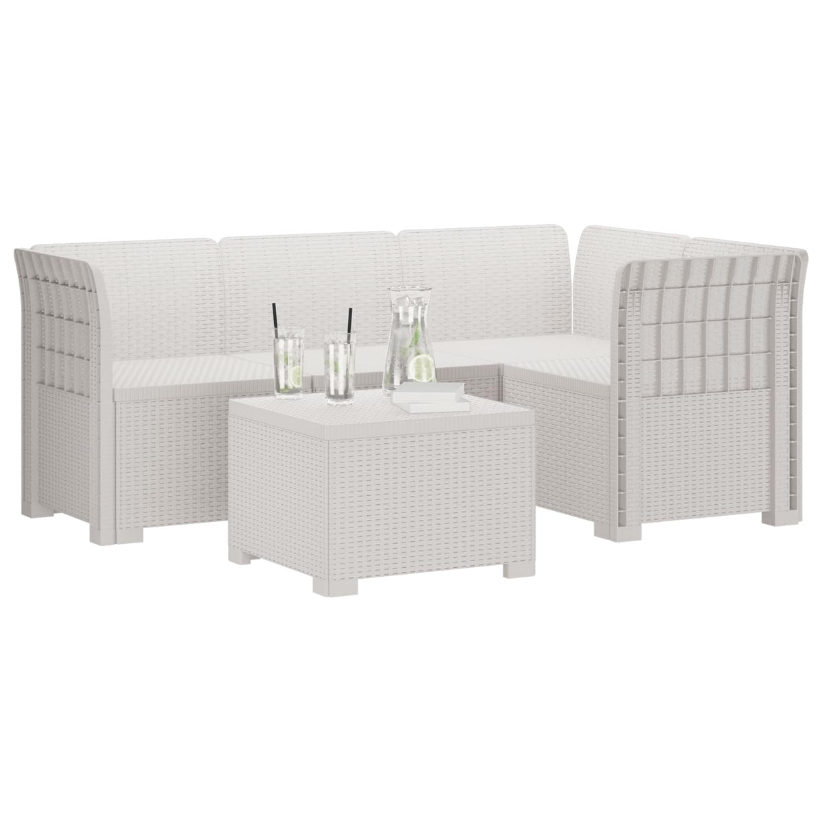 4-Seater Garden Sofa Rattan Look PP White